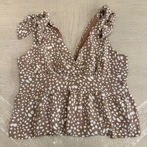 Le Lis Brown and White Patterned Blouse Cottage Core